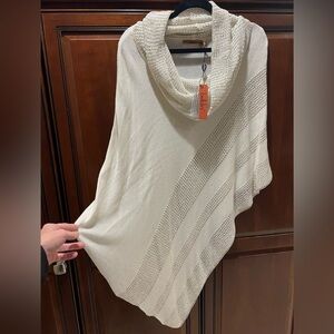 Belldini Cream and Silver Asymmetrical Knit Poncho
